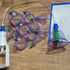 Therapeutic Suction Cupping Set - Clear Purple Cups with Green Valves